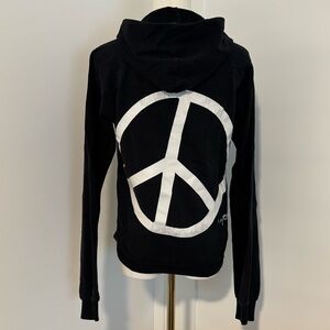 Peace Love World Black Hoodie with White Graphic